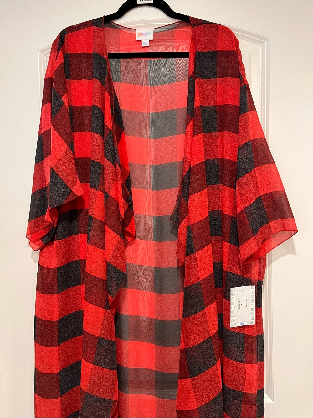 LuLaRoe Red & Black Buffalo Plaid Draped Kimono